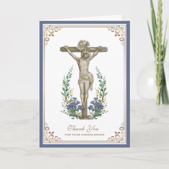 Eleganter Jesus Cross katholische Beileid Vielen D Dankeskarte (Vorderseite)