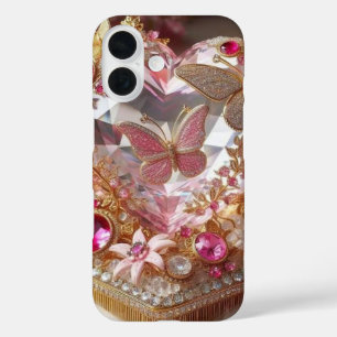Eleganter Jewel Butterfly mit Rose Design" iPhone 16 Hülle