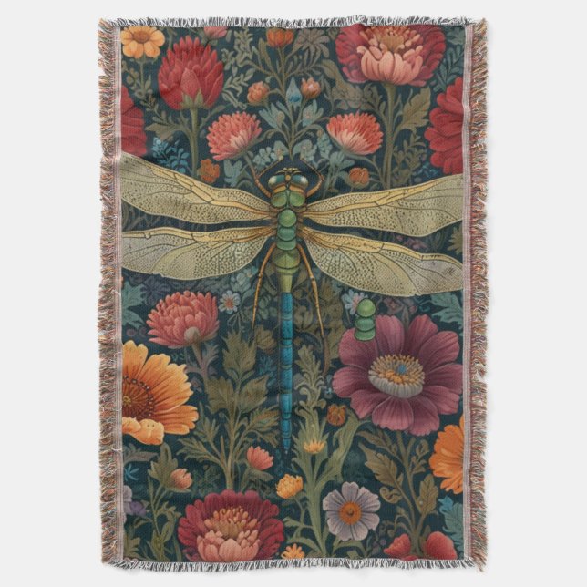 Eleganter Jugendstil Herbstblüten Libelle Decke (Vorderseite Vertikal)