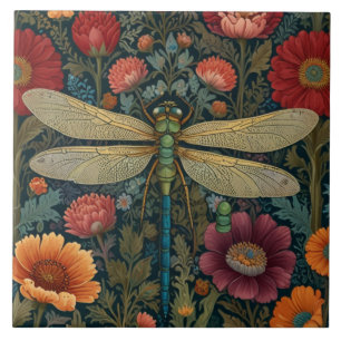 Eleganter Jugendstil Herbstblüten Libelle Fliese