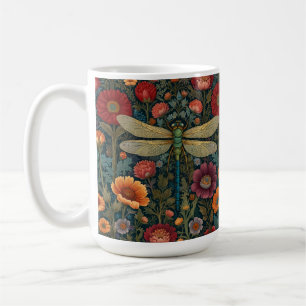 Eleganter Jugendstil Herbstblüten Libelle Kaffeetasse