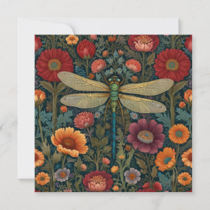 Eleganter Jugendstil Herbstblüten Libelle Karte