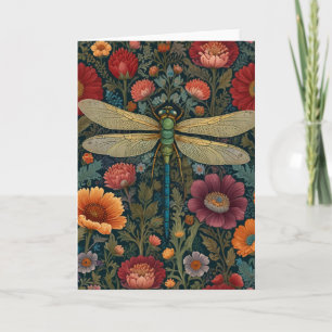 Eleganter Jugendstil Herbstblüten Libelle Karte