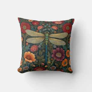 Eleganter Jugendstil Herbstblüten Libelle Kissen