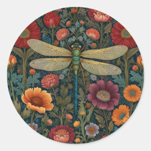 Eleganter Jugendstil Herbstblüten Libelle Runder Aufkleber