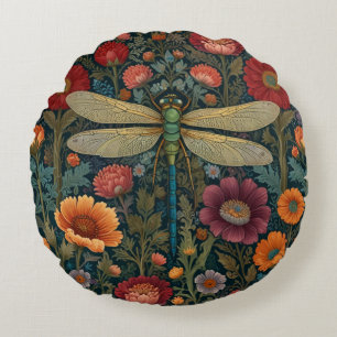 Eleganter Jugendstil Herbstblüten Libelle Rundes Kissen