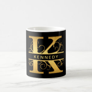 Eleganter "K" Monogram Personalisiert Name Black G Kaffeetasse