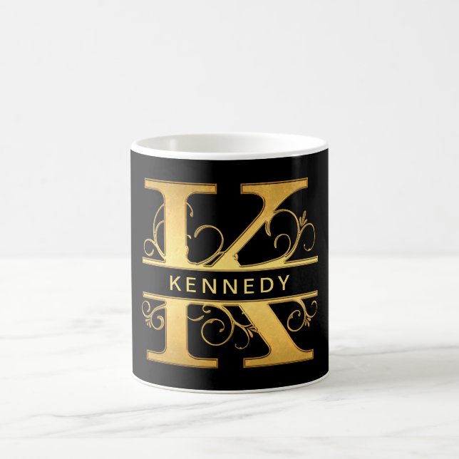 Eleganter "K" Monogram Personalisiert Name Black G Kaffeetasse (Mittel)