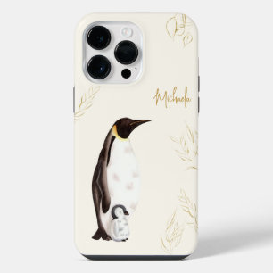 Eleganter Kaiserpinguin Botanical Gold Glitter iPhone 14 Pro Max Hülle