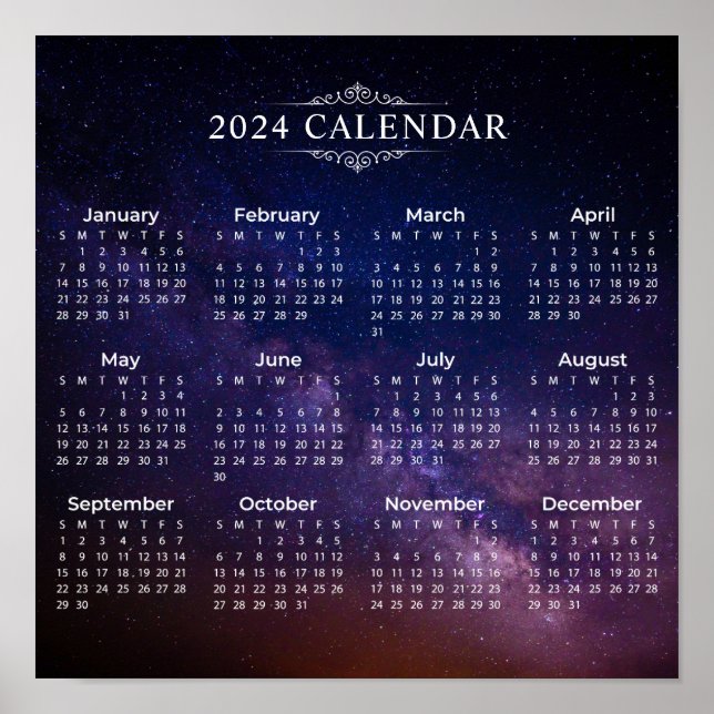Eleganter Kalender 2024 auf der Milchstraße | Post Poster (Vorne)