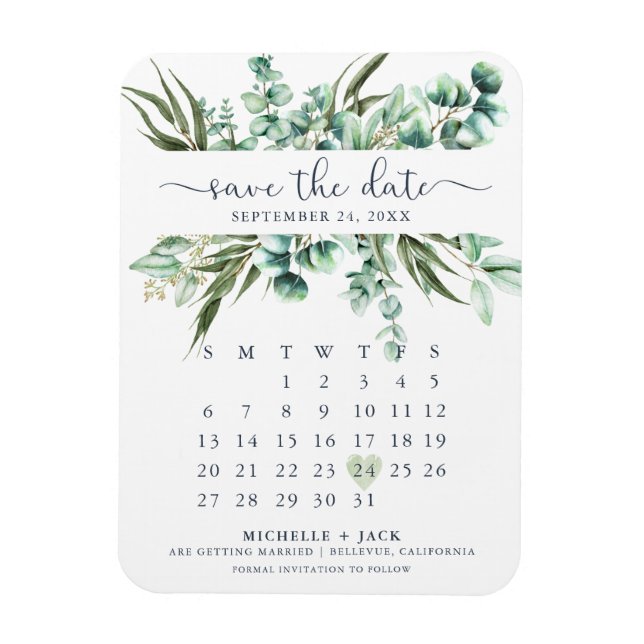 Eleganter Kalender Eukalyptus Speichern Sie das Da Magnet (Vertikal)