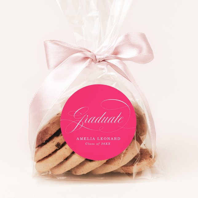 Eleganter Kalligrafie Hot Pink Abschluss Runder Aufkleber (Von Creator hochgeladen)