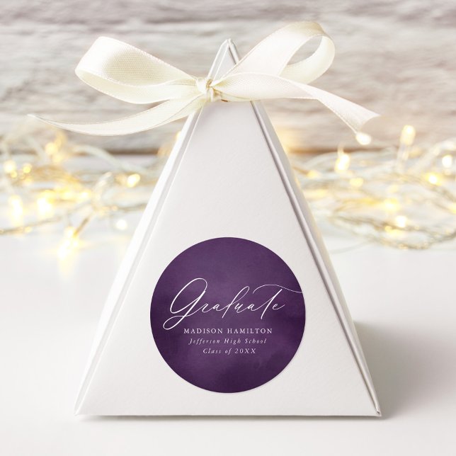 Eleganter Kalligrafie Lila Aquarellfarben Abschlus Runder Aufkleber (Von Creator hochgeladen)