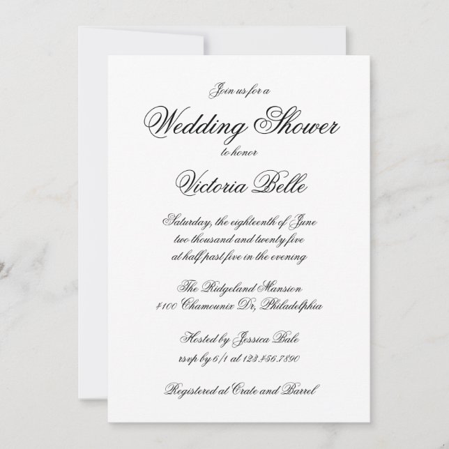 Eleganter kalligrafischer formaler Polterabend Einladung (Vorderseite)