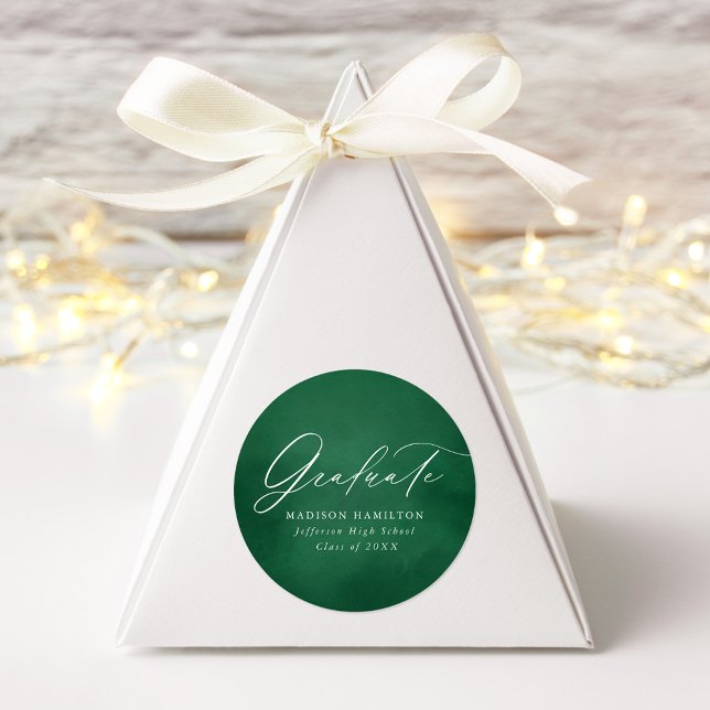 Eleganter kalligrafischer Grüner Abschluss Runder Aufkleber (Von Creator hochgeladen)