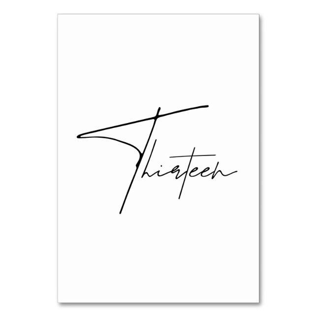 Eleganter kalligrafischer Hochzeitstisch 13 Tischn Tischnummer (Vorderseite)