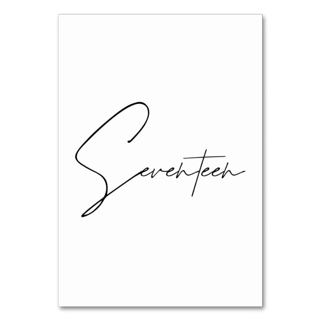 Eleganter kalligrafischer Hochzeitstisch 17 Tischn Tischnummer (Vorderseite)