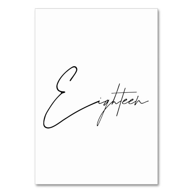 Eleganter kalligrafischer Hochzeitstisch 18 Tischn Tischnummer (Vorderseite)