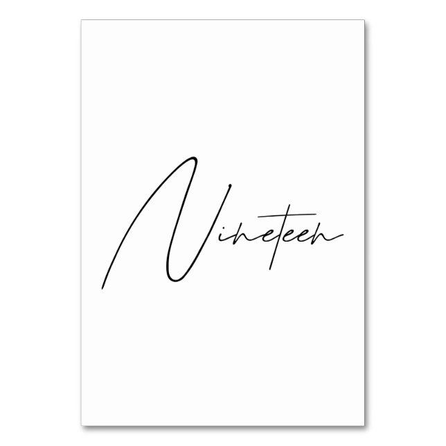 Eleganter kalligrafischer Hochzeitstisch 19 Tischn Tischnummer (Vorderseite)