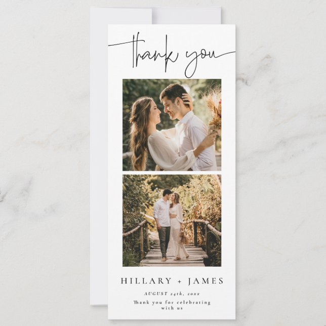 Eleganter Kalligraphie Foto Strip Danke Karte (Vorderseite)