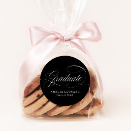 Eleganter Kalligraphie Schwarz-Weiß-Abschluss Runder Aufkleber