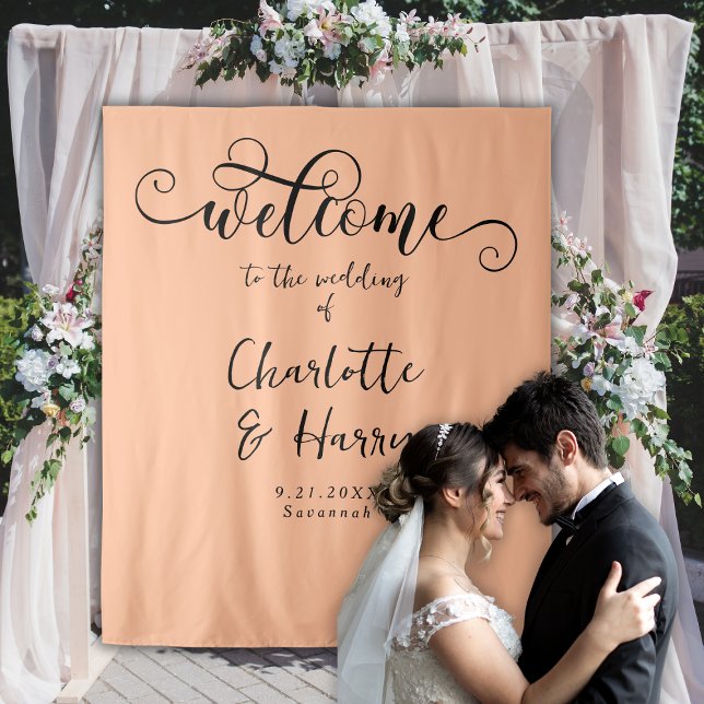 Eleganter Kalligraphie-Trendy Peach Wedding Hinter Wandteppich (Von Creator hochgeladen)