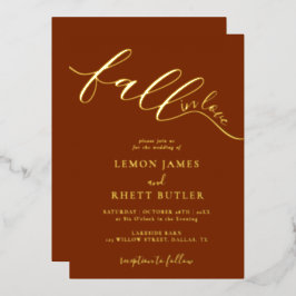 Eleganter Kalligraphiefall in der Liebe Hochzeit G Folieneinladung