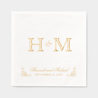 Eleganter Kalligraphiename und Monogramm-Hochzeit Servietten Mit Folie