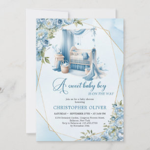 Eleganter Kalligraphieskript Baby Crib Blumenjunge Einladung