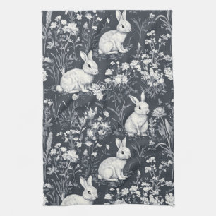 Eleganter Kaninchen-Toile-Blumen-Vintage-Muster (5 Geschirrtuch