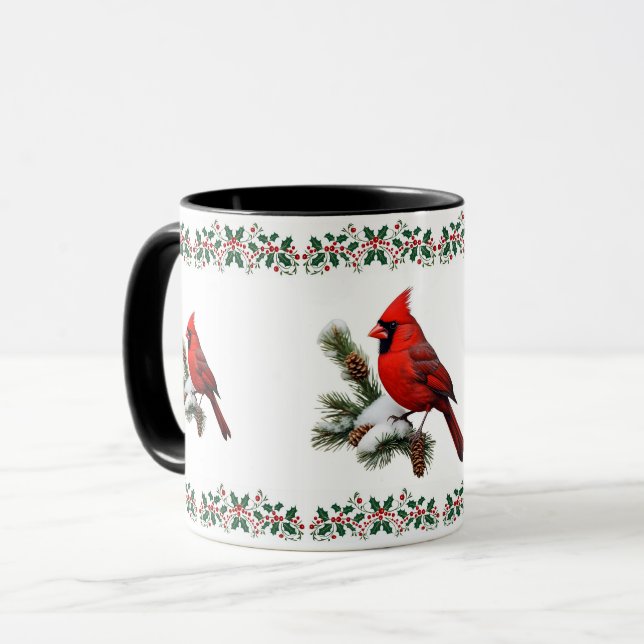 Eleganter Kardinal Rote Vögel Weihnachten Tasse (Vorderseite Links)