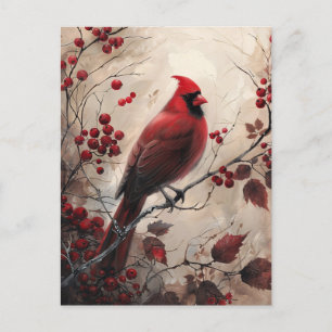 Eleganter Kardinal und Beeren-Wildtiermalerei Postkarte