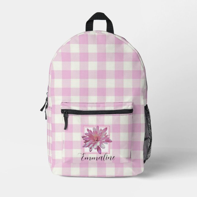 Eleganter karierter Blumenzauber in Rosa Bedruckter Rucksack (Vorderseite)