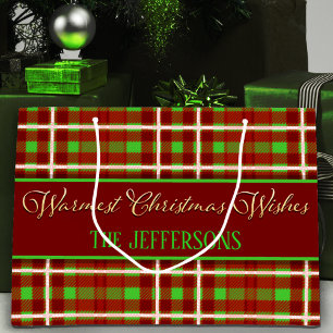 Eleganter karierter Goldtext aus Red Green Tartan Große Geschenktüte