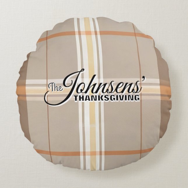 Eleganter Karierter Herbst-Erntedank Rundes Kissen (Vorderseite)