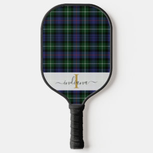 Eleganter Karierter Monogram Script Tartan Pickleball Schläger