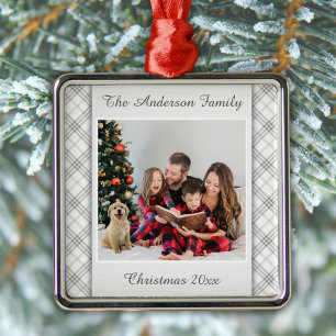 Eleganter Karo-Familienfoto-Weihnachtsschmuck Ornament Aus Metall