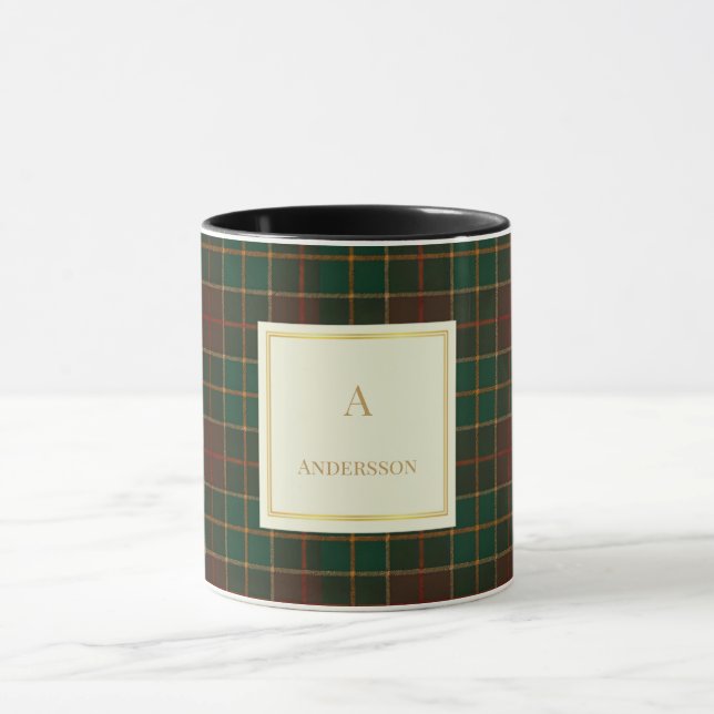 Eleganter Karomuster-Monogramm-Personalisierte Nam Tasse (Zentrum)