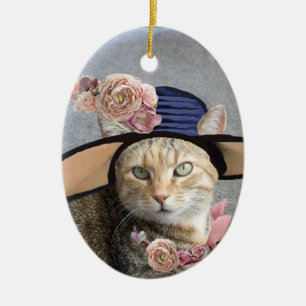 ELEGANTER KATZ,BIG DIVA HAT,ROSE Valentine Souveni Keramik Ornament
