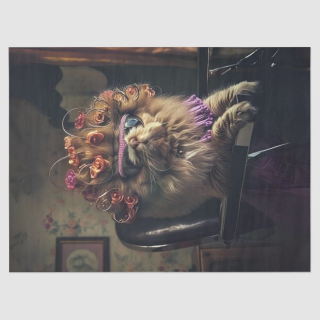 Eleganter Katzensalon Tagesdekoupage Seidenpapier (Vorderseite)