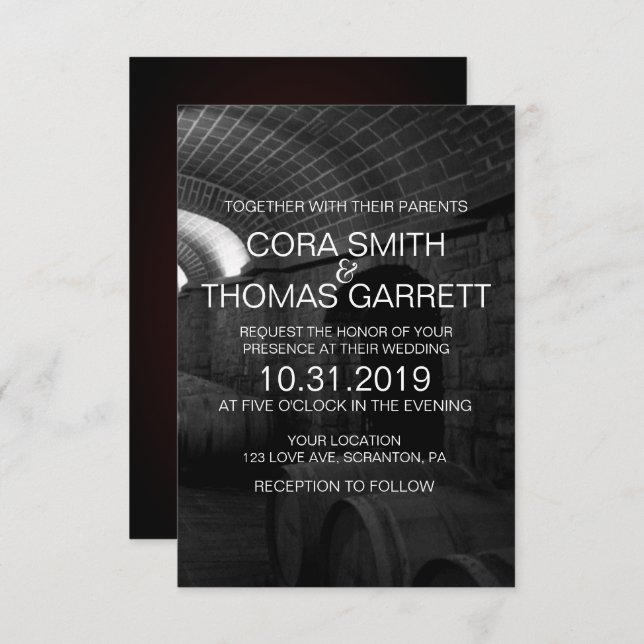 Eleganter Keller mit Schwarz-Weiß-Trauung Einladung (Vorne/Hinten)