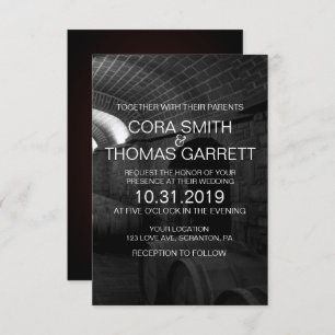 Eleganter Keller mit Schwarz-Weiß-Trauung Einladung