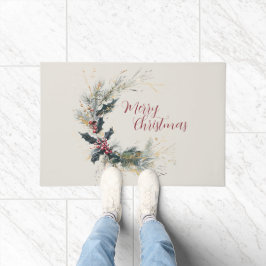 Eleganter Kiefer und Holly Kranz mit Goldakzenten Fußmatte