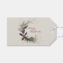 Eleganter Kiefer und Holly Kranz mit Goldakzenten Geschenkanhänger