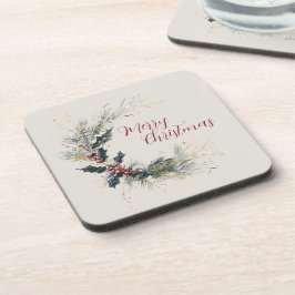 Eleganter Kiefer und Holly Kranz mit Goldakzenten Getränkeuntersetzer