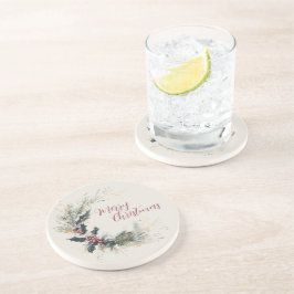 Eleganter Kiefer und Holly Kranz mit Goldakzenten Getränkeuntersetzer