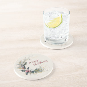 Eleganter Kiefer und Holly Kranz mit Goldakzenten Getränkeuntersetzer