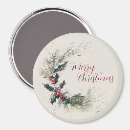 Eleganter Kiefer und Holly Kranz mit Goldakzenten Magnet