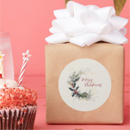 Eleganter Kiefer und Holly Kranz mit Goldakzenten Runder Aufkleber