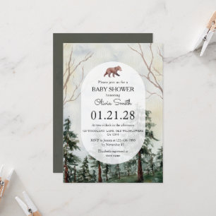 Eleganter Kiefernwald-Bär Aquarell-Baby-Party Einladung